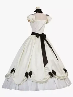 Ecru White Retro Tudor Dress Costumes Women's Ruffles Bows Polyester Tunic Dress Retro Marie Antoinette Costume Masquerade Ball Gown
