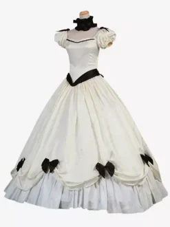 Ecru White Retro Tudor Dress Costumes Women's Ruffles Bows Polyester Tunic Dress Retro Marie Antoinette Costume Masquerade Ball Gown