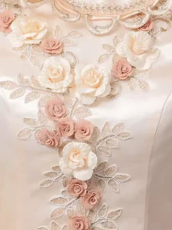 Ecru White Retro Tudor Dress Costumes Women's Floral Print Flowers Ruffles Polyester Marie Antoinette Costume Tunic Hat Dress Vintage Vintage Clothing