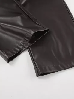 Elastic Waist Drawstring Faux Leather Wide Leg Pants
