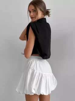 Elastic Waist Tiered Bubble Balloon Mini Skirt