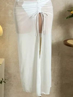 Elegant 3 Piece Swimsuit Set For Women - Halter Triangle Bikini With Gold Ring & Maxi Skirt Cover Up - Summer Resort 2026
