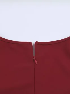 Elegant Burgundy Bodycon Dress For Women - Vintage Corset Waist Long Sleeve Long Dress - Spring Party Gown 2026