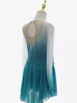 Elegant Figure Skating Outfit Beaded Rhinestone Mesh Long Sleeve Skating Dress