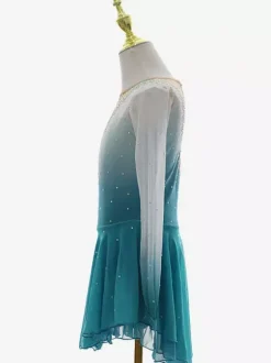 Elegant Figure Skating Outfit Beaded Rhinestone Mesh Long Sleeve Skating Dress