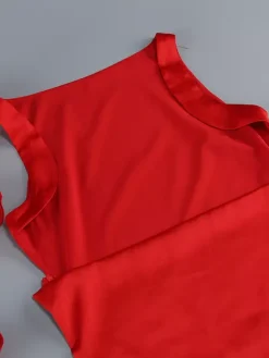 Elegant Rosette Maxi Evening Dress For Women - Red Satin Backless Bodycon Long Gown With 3D Flowers - Summer Prom Party 2026
