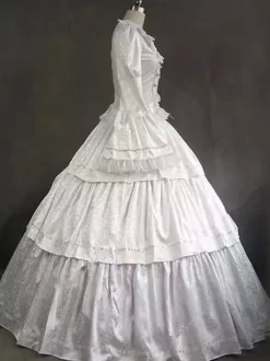 Elegant Victorian Ball Gown With Ruffled Sleeves Vintage Dress
