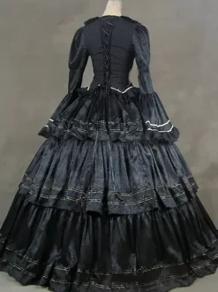 Elegant Victorian Ball Gown With Ruffled Sleeves Vintage Dress