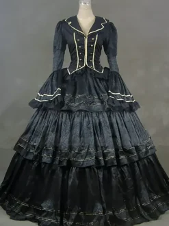 Elegant Victorian Ball Gown With Ruffled Sleeves Vintage Dress