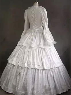 Elegant Victorian Ball Gown With Ruffled Sleeves Vintage Dress