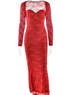 Elegant Black Floral Lace Shrug Maxi Dress Bodycon Evening Gown For Women 2026