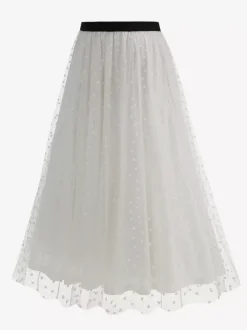 Elegant Heart Tulle Skirt For Women - Fluffy Mesh High Waisted A-Line Long Skirt - Spring Summer Party Wear 2026