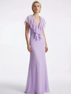 Elegant Ruffle V-Neck Chiffon Maxi Dress For Women - Lavender Boho Backless Flowy A-Line Sun Dress - Summer Beach Wedding Guest 2026