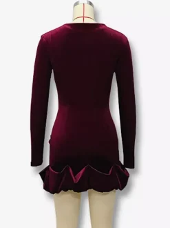 Elegant Velvet Mini Dress With Ruffle Hem Long Sleeve Bodycon Dress For Women 2026