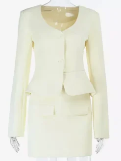 Elegant Women's Skirt Suit Set - Peplum Blazer & Mini Skirt 2 Piece - Old Money Style Spring Business Wear 2026