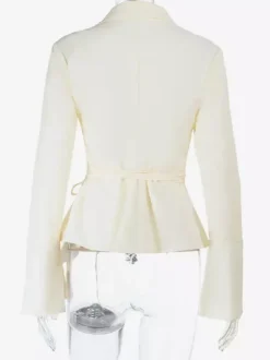 Elegant Women's Slim Peplum Shirt - Vintage Tie Waist Bell Sleeve Blouse - Y2K Chic Spring Date Night Top 2026