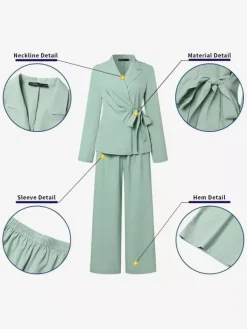 Elegant Wrap Blazer Women 2 Piece Set - Slim Fit Tie Waist Wide Leg Pantsuit - Spring Business Casual 2026