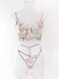 Embroidered Lingerie Sexy Lavender 2-Piece Bra Panty Sets