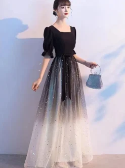 Evening Dress 2026 A-Line Square Neck Tulle Floor-Length Sash Formal Party Dresses Free Customization