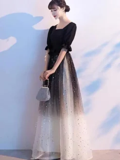Evening Dress 2026 A-Line Square Neck Tulle Floor-Length Sash Formal Party Dresses Free Customization