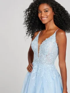 Evening Dress 2026 Light Blue V-Neck Ball Gown Sleeveless Backless Applique Formal Dresses Wedding Guest Dresses Free Customization