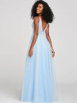 Evening Dress 2026 Light Blue V-Neck Ball Gown Sleeveless Backless Applique Formal Dresses Wedding Guest Dresses Free Customization