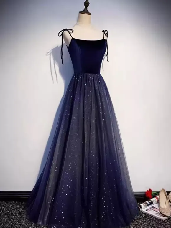 Evening Dress A-Line Designed Neckline Tulle Floor-Length Social Party Dresses Free Customization
