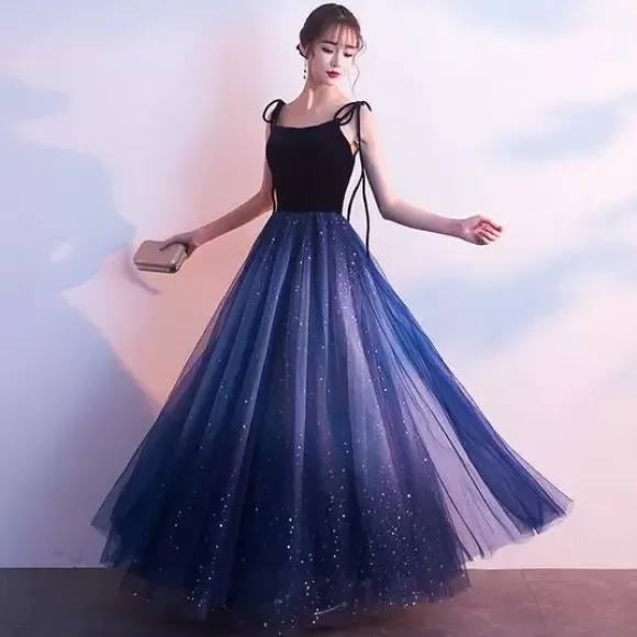 Evening Dress A-Line Designed Neckline Tulle Floor-Length Social Party Dresses Free Customization