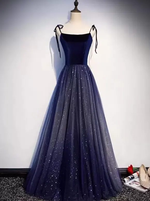 Evening Dress A-Line Designed Neckline Tulle Floor-Length Social Party Dresses Free Customization