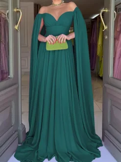 Evening Dress A-Line Sweetheart Neck Chiffon With Train Pleated Social Party Dresses