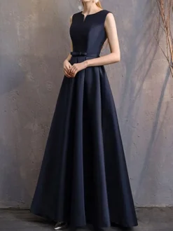 Evening Dress A-Line V-Neck Polyester Floor-Length Formal Party Dresses