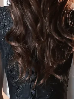 Evening Dress A-Line V-Neck Polyester Floor-Length Applique Formal Party Dresses