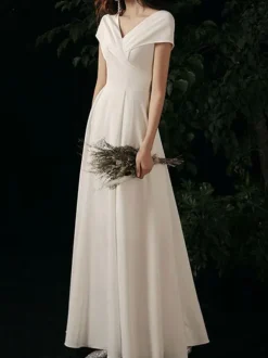 Evening Dress A-Line V-Neck Satin Fabric Floor-Length Social Party Dresses