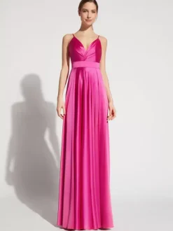 Evening Dress A-Line V-Neck Elastic Silk Like Satin Floor-Length Formal Party Dresses Free Customization