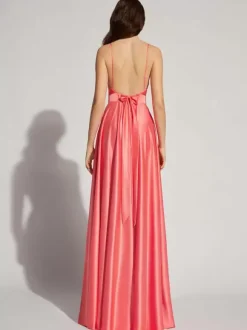 Evening Dress A-Line V-Neck Elastic Silk Like Satin Floor-Length Formal Party Dresses Free Customization