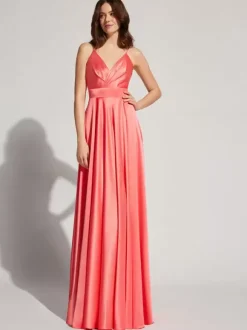 Evening Dress A-Line V-Neck Elastic Silk Like Satin Floor-Length Formal Party Dresses Free Customization