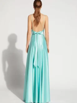 Evening Dress A-Line V-Neck Elastic Silk Like Satin Floor-Length Formal Party Dresses Free Customization