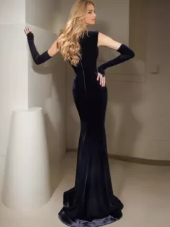 Evening Dress Ball Gown Sweetheart Neck Korean Velvet With Train Pleated Formal Party Dresses