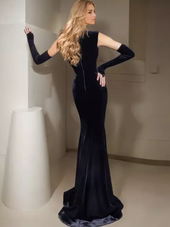 Evening Dress Ball Gown Sweetheart Neck Korean Velvet With Train Pleated Formal Party Dresses