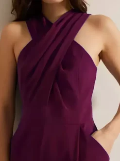 Evening Dress Jumpsuit Designed Neckline Ankle-Length Sleeveless Zipper Pleated Stretch Crepe Formal Party Dresses