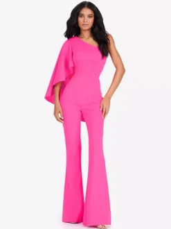 Evening Dress Jumpsuit One-Shoulder Floor-Length Sleeveless Zipper Stretch Crepe Formal Party Dresses