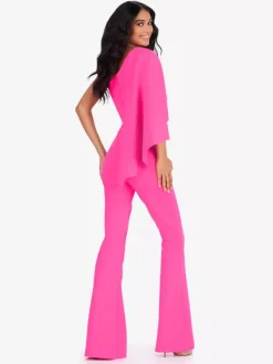 Evening Dress Jumpsuit One-Shoulder Floor-Length Sleeveless Zipper Stretch Crepe Formal Party Dresses