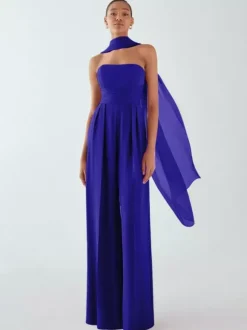 Evening Dress Jumpsuit Strapless Floor-Length Sleeveless Zipper Pleated Chiffon Formal Party Dresses