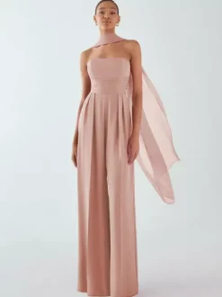 Evening Dress Jumpsuit Strapless Floor-Length Sleeveless Zipper Pleated Chiffon Formal Party Dresses