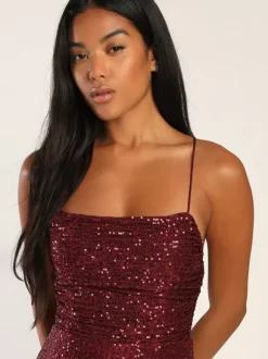 Evening Dress Mermaid Designed Neckline Sequined Floor-Length Split Front Formal Dinner Dresses