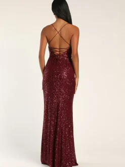 Evening Dress Mermaid Designed Neckline Sequined Floor-Length Split Front Formal Dinner Dresses