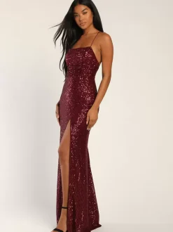 Evening Dress Mermaid Designed Neckline Sequined Floor-Length Split Front Formal Dinner Dresses