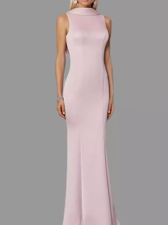 Evening Dress Mermaid High Collar Stretch Crepe Floor-Length Buttons Formal Party Dresses