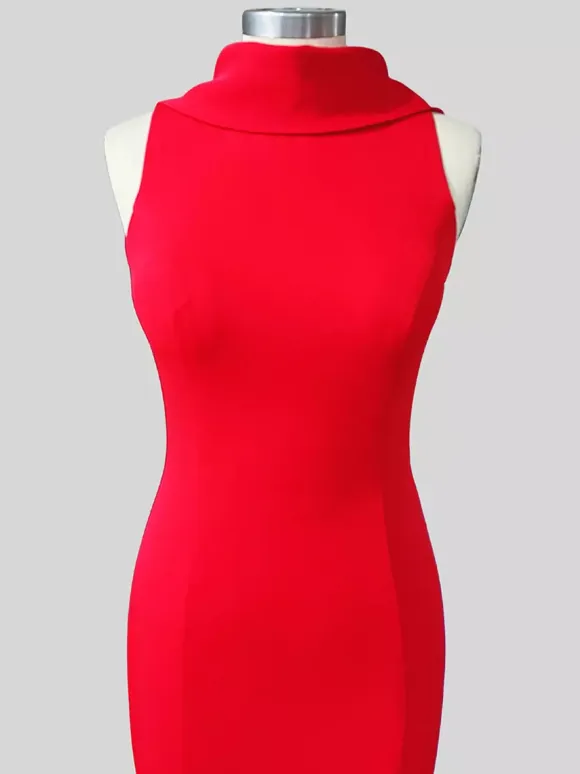 Evening Dress Mermaid High Collar Stretch Crepe Floor-Length Buttons Formal Party Dresses