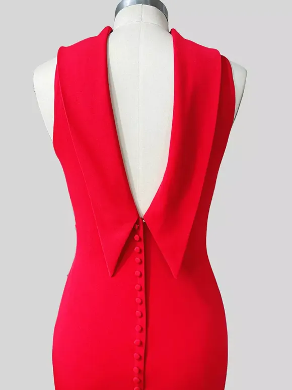 Evening Dress Mermaid High Collar Stretch Crepe Floor-Length Buttons Formal Party Dresses